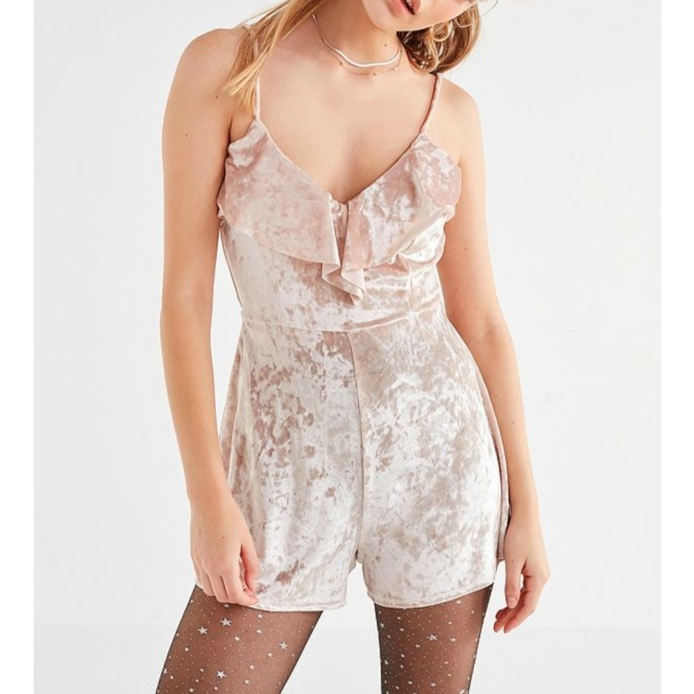 Crushed Velvet Dressy Romper Champagne Rose Cream